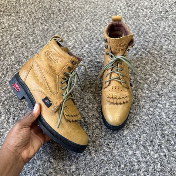 Vintage Justin Roper Tan Brown Leather Lace Up Boots 7.5 B Kiltie Boho Y2K 90s - Picture 7 of 8